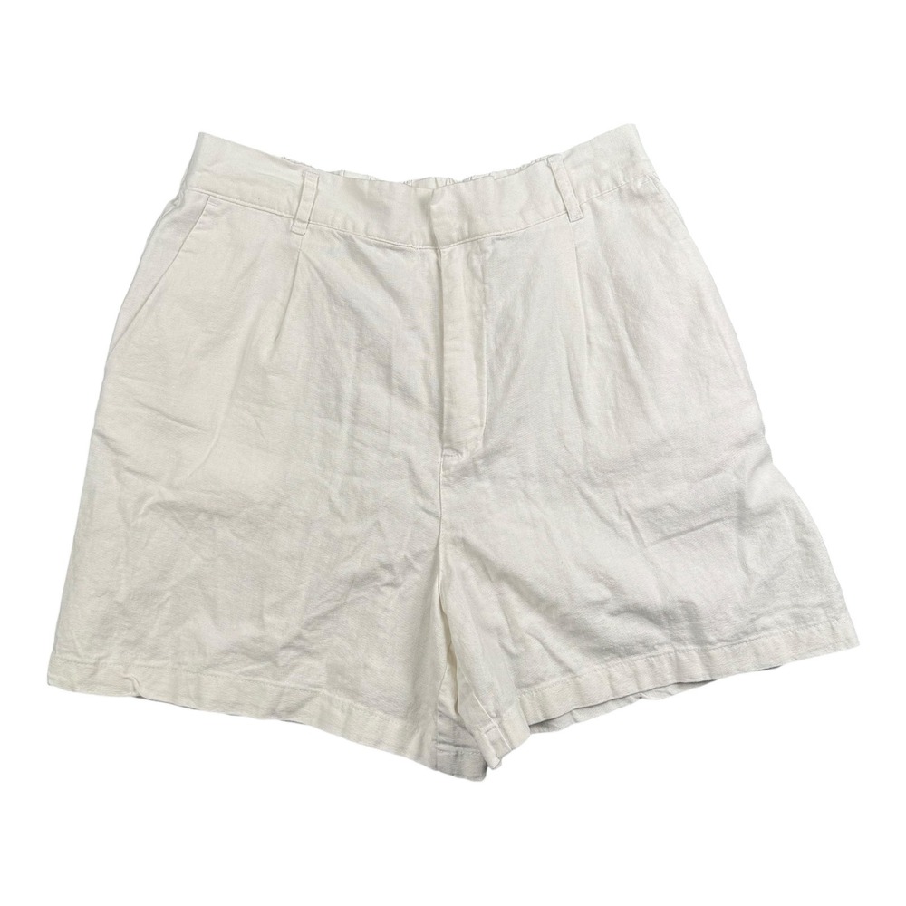 Love Tree‎ Women Linen Blend Pleated High Waist Shorts  White Cream Large L 580